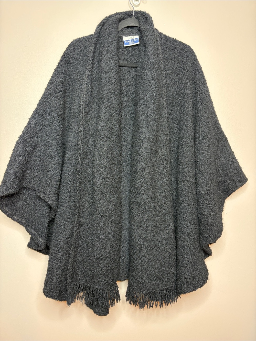 Weave O’ The Irish Vintage Wool Bouclé Cape Shawl With Integrated Scarf Black OS